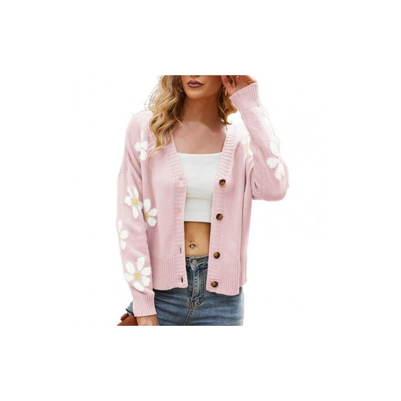 Cardigan clássico - suéter manga longa - com botões - padrão floral