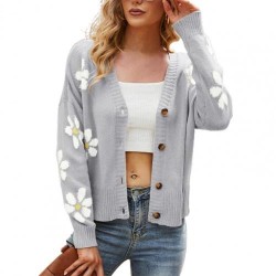 Cardigan clássico - suéter manga longa - com botões - padrão floral