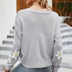 Cardigan clássico - suéter manga longa - com botões - padrão floral