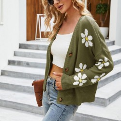 Cardigan clássico - suéter manga longa - com botões - padrão floral