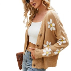 Cardigan clássico - suéter manga longa - com botões - padrão floral