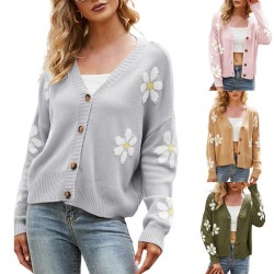 Cardigan clássico - suéter manga longa - com botões - padrão floral