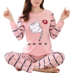 Pijama de duas peças - manga longa - calça comprida - estampa de gato