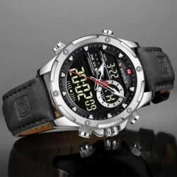 NAVIFORCE - sports - military quartz watch - leather strap - LCD LED display - waterproofWatches