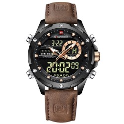 NAVIFORCE - sports - military quartz watch - leather strap - LCD LED display - waterproofWatches