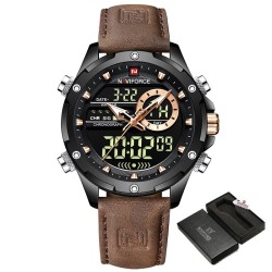 NAVIFORCE - sports - military quartz watch - leather strap - LCD LED display - waterproofWatches