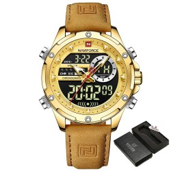 NAVIFORCE - sports - military quartz watch - leather strap - LCD LED display - waterproofWatches