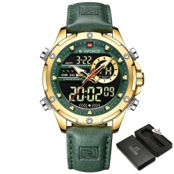NAVIFORCE - sports - military quartz watch - leather strap - LCD LED display - waterproofWatches