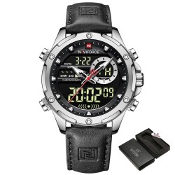 NAVIFORCE - sports - military quartz watch - leather strap - LCD LED display - waterproofWatches