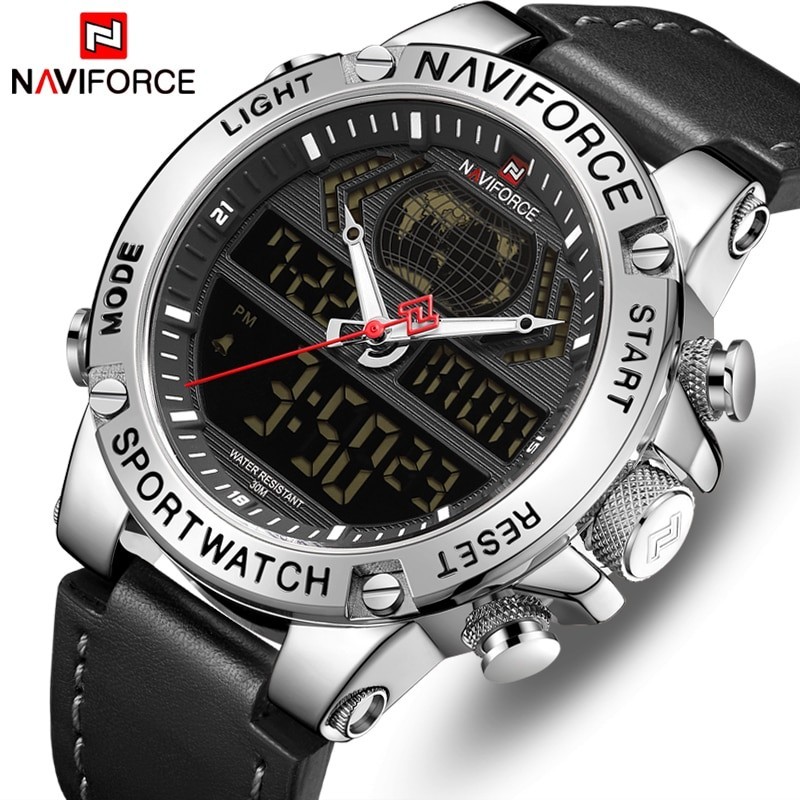 NAVIFORCE - relógio esportivo moderno - quartzo - analógico - pulseira de couro - à prova d'água