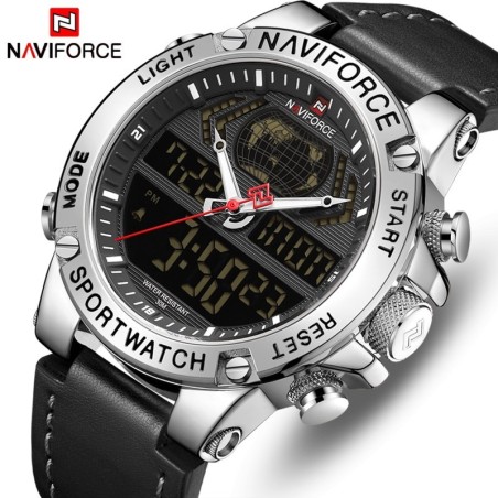 NAVIFORCE - relógio esportivo moderno - quartzo - analógico - pulseira de couro - à prova d'água