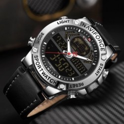 NAVIFORCE - relógio esportivo moderno - quartzo - analógico - pulseira de couro - à prova d'água