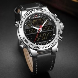 NAVIFORCE - relógio esportivo moderno - quartzo - analógico - pulseira de couro - à prova d'água