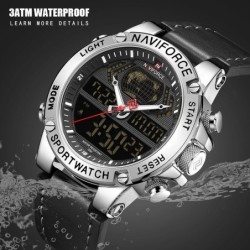 NAVIFORCE - relógio esportivo moderno - quartzo - analógico - pulseira de couro - à prova d'água