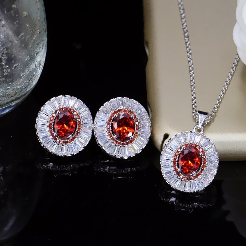 Conjunto de joias da moda - brincos - colar - com zircônias cúbicas redondas