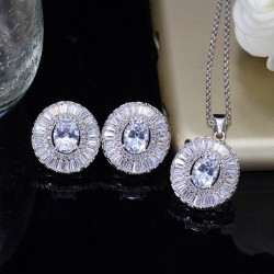 Conjunto de joias da moda - brincos - colar - com zircônias cúbicas redondas
