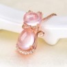Elegante colar de ouro rosa - pingente em forma de gato - cristais - opala rosa