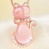 Elegante colar de ouro rosa - pingente em forma de gato - cristais - opala rosa