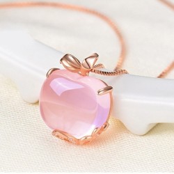 Elegante colar de ouro rosa - pingente em forma de maçã - cristais - opala rosa