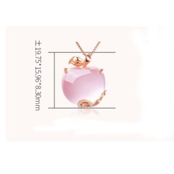 Elegante colar de ouro rosa - pingente em forma de maçã - cristais - opala rosa