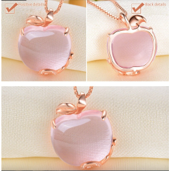Elegante colar de ouro rosa - pingente em forma de maçã - cristais - opala rosa
