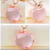 Elegante colar de ouro rosa - pingente em forma de maçã - cristais - opala rosa