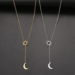 Colar de aço inoxidável moderno - lua e estrela
