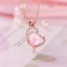 Elegante colar de ouro rosa - pingente em forma de coração - cristais - opala rosa