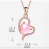 Elegante colar de ouro rosa - pingente em forma de coração - cristais - opala rosa