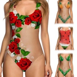 Fato de banho sexy de uma peça - monokini - estampa floral e frutas
