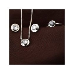 Conjunto de joias elegantes - colar de ouro rosa - brincos - anel - com zircônias redondas