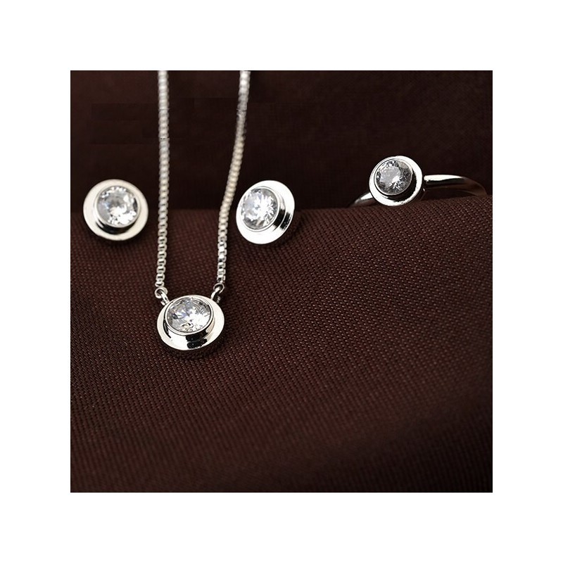 Conjunto de joias elegantes - colar de ouro rosa - brincos - anel - com zircônias redondas