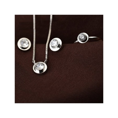 Conjunto de joias elegantes - colar de ouro rosa - brincos - anel - com zircônias redondas