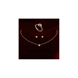 Conjunto de joias elegantes - colar de ouro rosa - brincos - anel - com zircônias redondas
