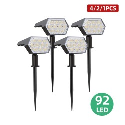 Luzes alimentadas por energia solar - holofotes de paisagem - 3 modos de iluminação - 92 LED - IP67 à prova d'água