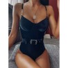 Sexy velvet one piece swimsuit - push up - decorative beltBeachwear