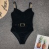 Sexy velvet one piece swimsuit - push up - decorative beltBeachwear