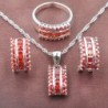 Conjunto de joias elegantes - com zircônias vermelhas - colar - brincos - anel
