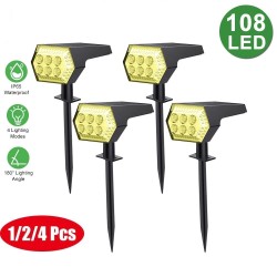 Luz alimentada por energia solar - holofotes de paisagem - 4 modos de iluminação - 108 LED - IP65 à prova d'água