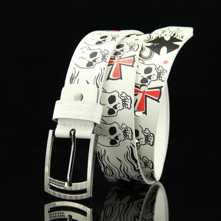 Cinto de couro da moda - fivela de metal - estilo punk - padrão de caveira / esqueleto - unissex