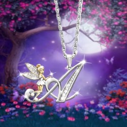 Colar de prata elegante - letras do alfabeto de cristal - fada das flores