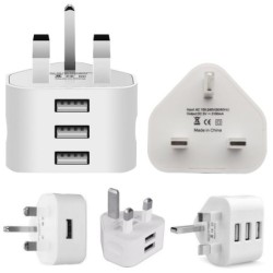 Plugue do Reino Unido - adaptador - carregador de parede de 3 pinos - com portas USB - 110V-220V