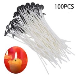Pavios de velas de algodão - pré-encerados - para fabricação de velas - 100 peças