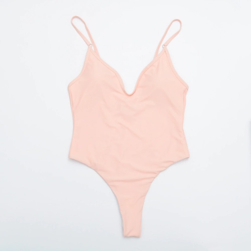 Fato de banho sexy - canelado - decote profundo - com push up