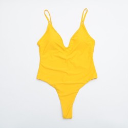 Fato de banho sexy - canelado - decote profundo - com push up