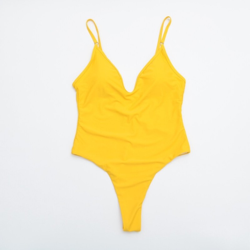 Fato de banho sexy - canelado - decote profundo - com push up