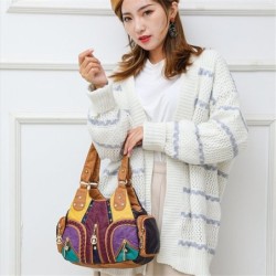 Bolsa de ombro pequena vintage - rebites - cores contrastantes - couro