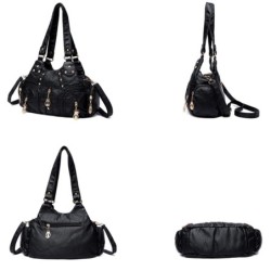Bolsa de ombro pequena vintage - rebites - cores contrastantes - couro