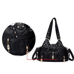 Bolsa de ombro pequena vintage - rebites - cores contrastantes - couro