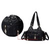 Bolsa de ombro pequena vintage - rebites - cores contrastantes - couro